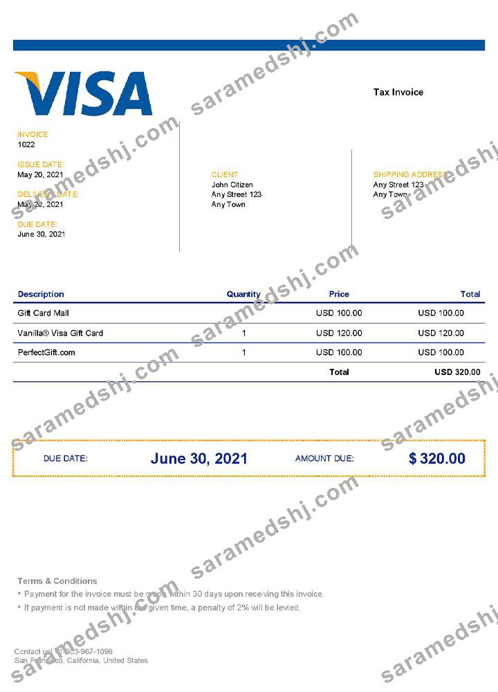USA Visa invoice template